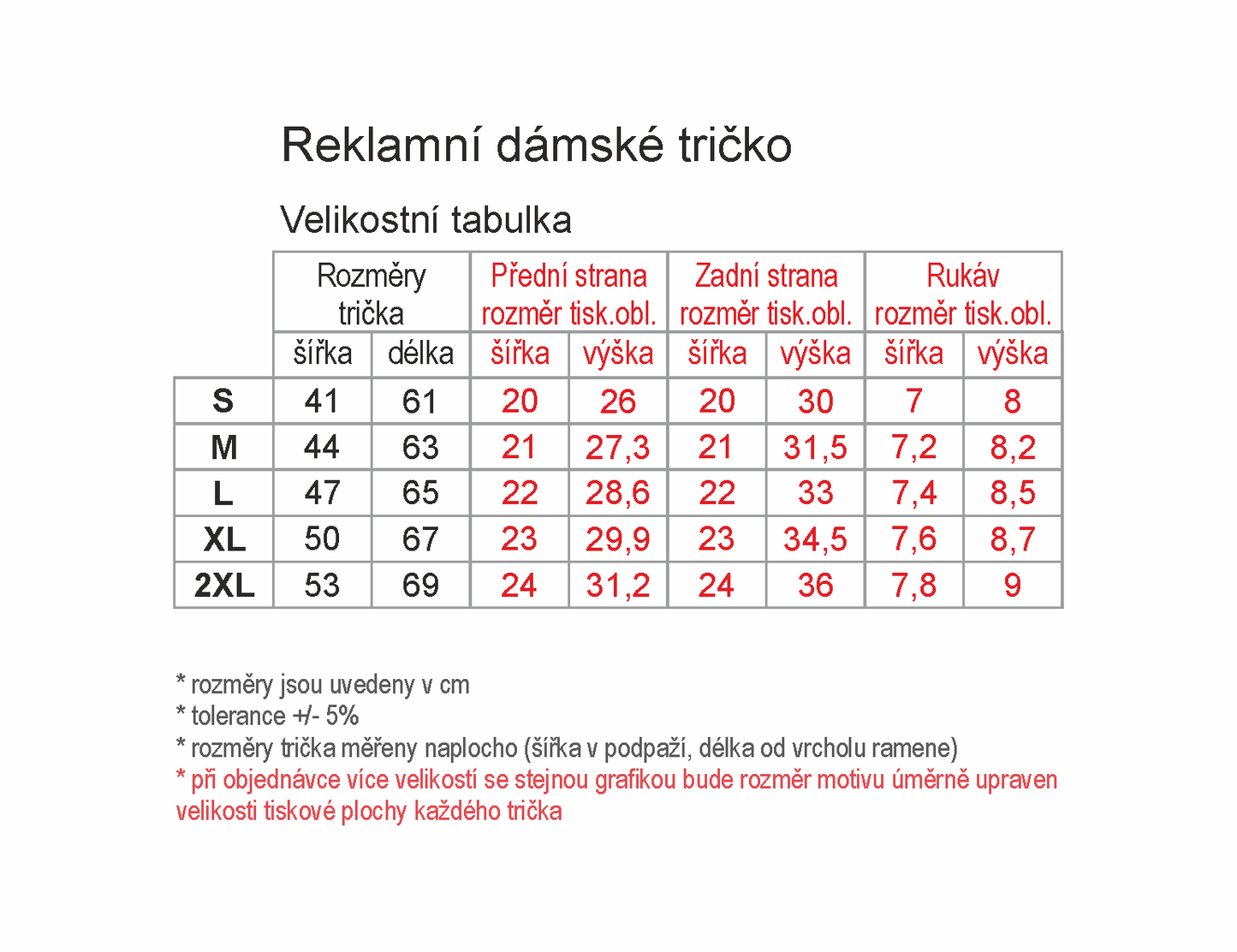 Reklamní dámské tričko (potisk přední strany)