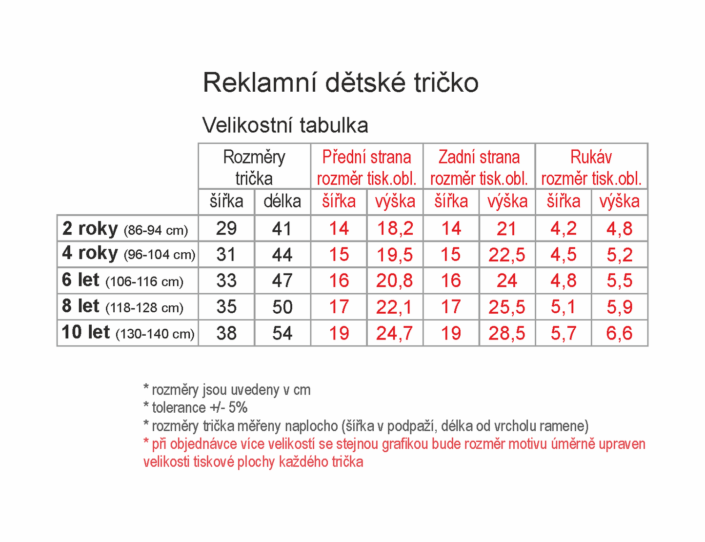 Reklamní dětské tričko (potisk přední strany)