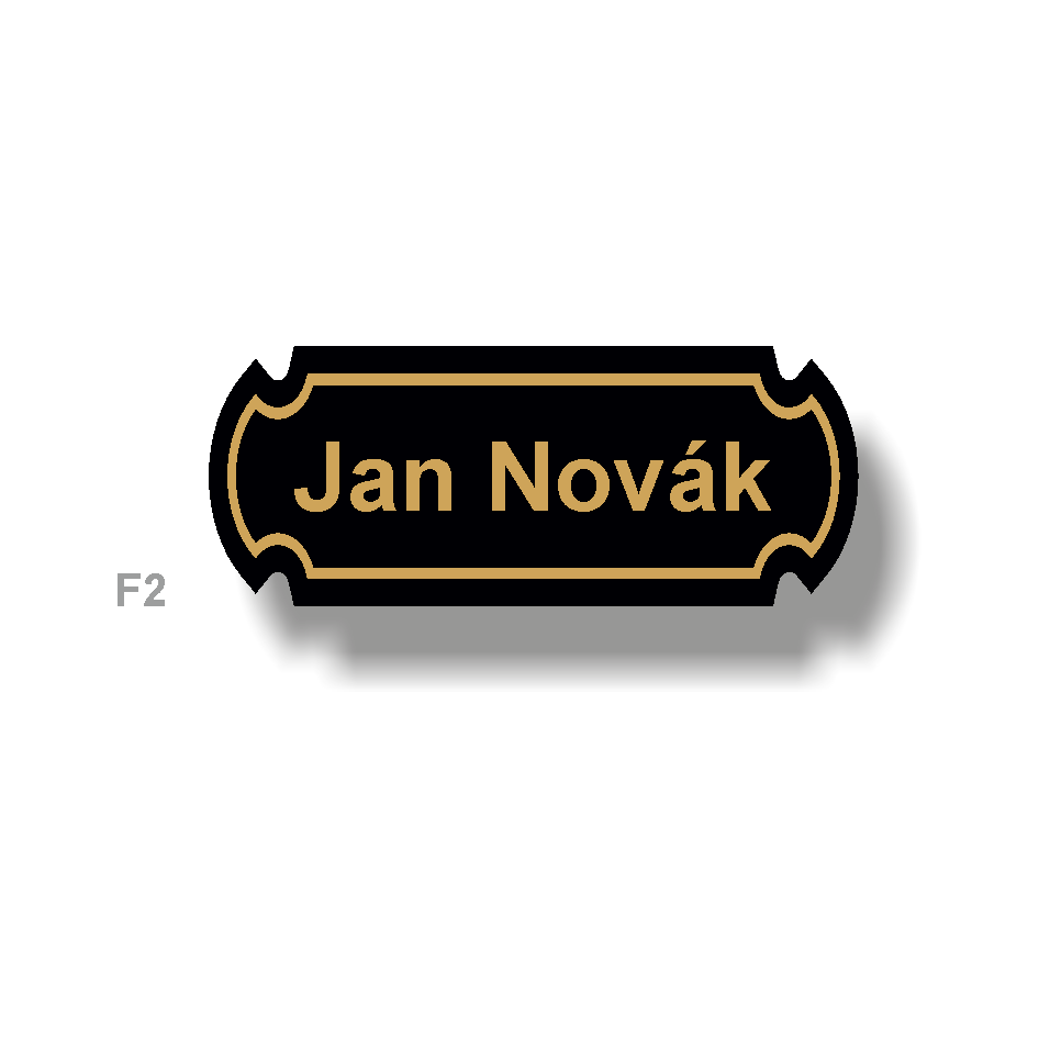 Štítky plastové - materiál matný černý plast (zlaté písmo)